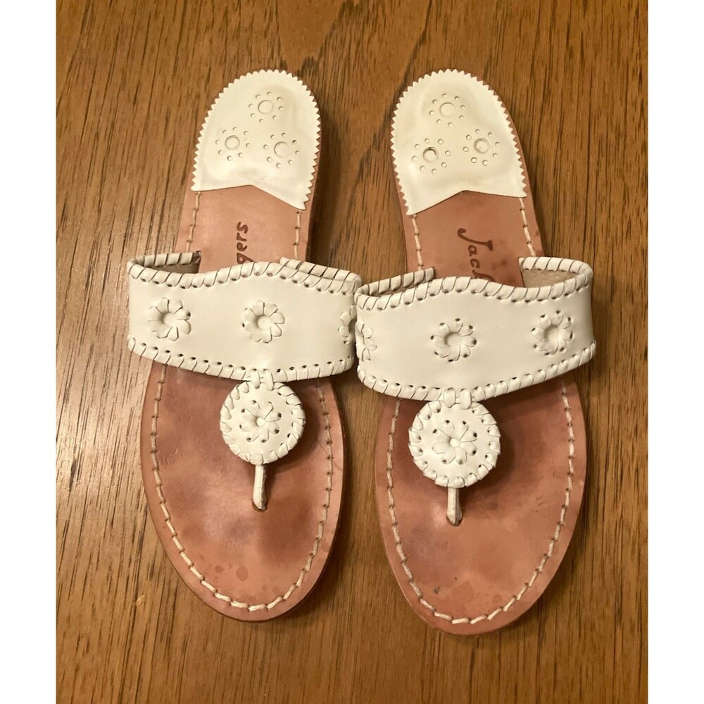 Jack Rogers Women’s White Leather Thong Slip-On Sandals US 8.5